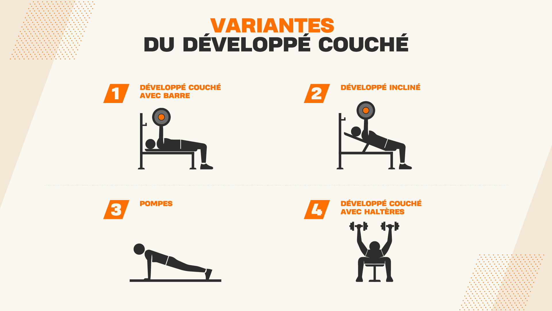 Différentes variantes du développé couché