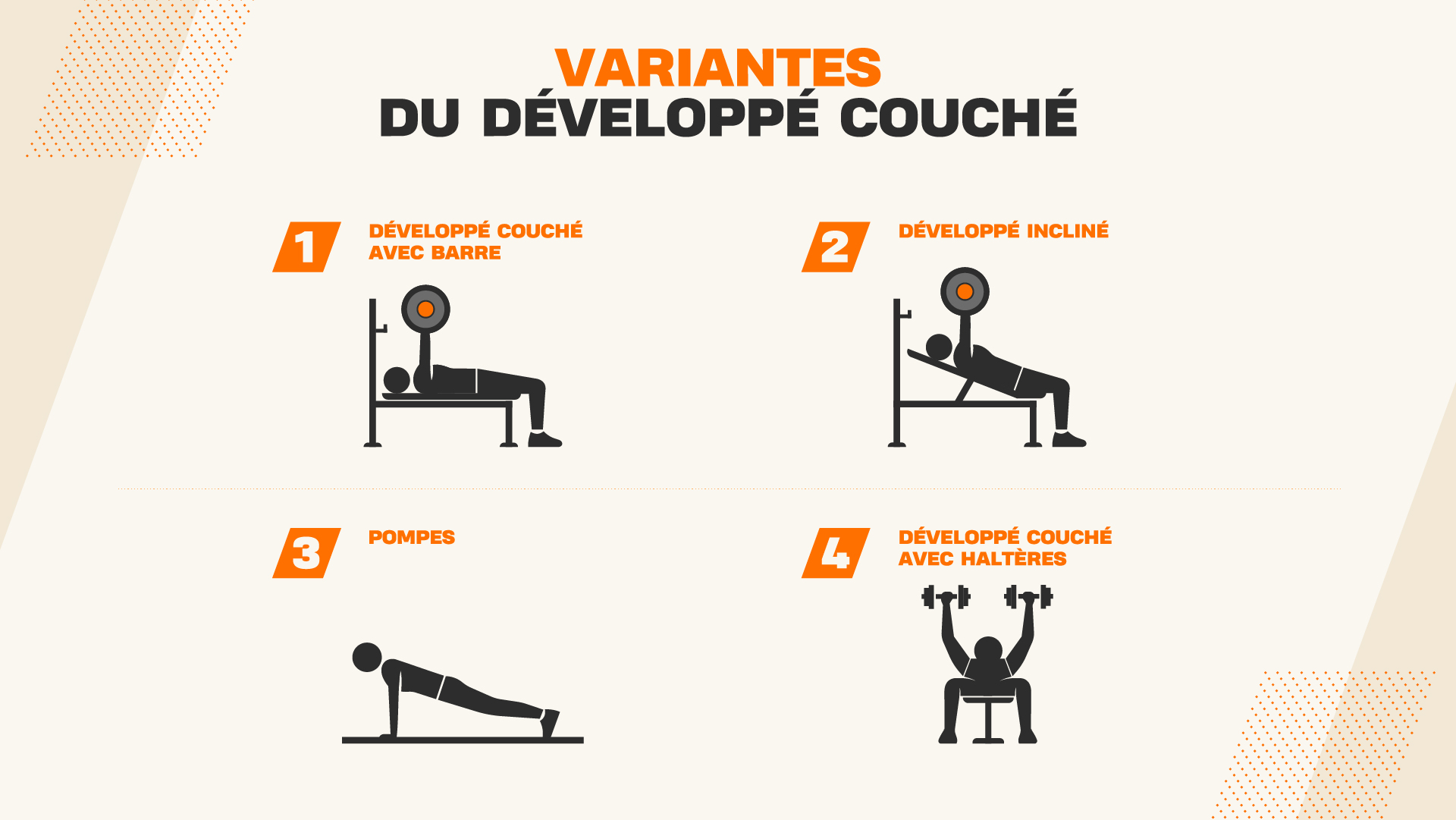 Différentes variantes du développé couché
